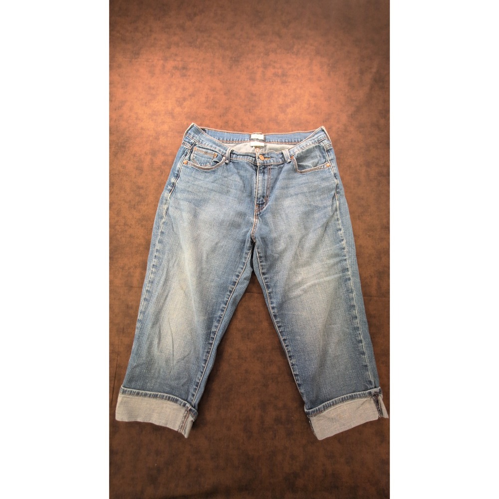 Levis 515 Capri Jeans Womens‎ 14 Medium Wash Blue Cuffed Mid Rise Denim Red Tab